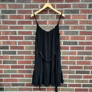 Michael Kors Black Flounce Spaghetti Strap Belted Dress